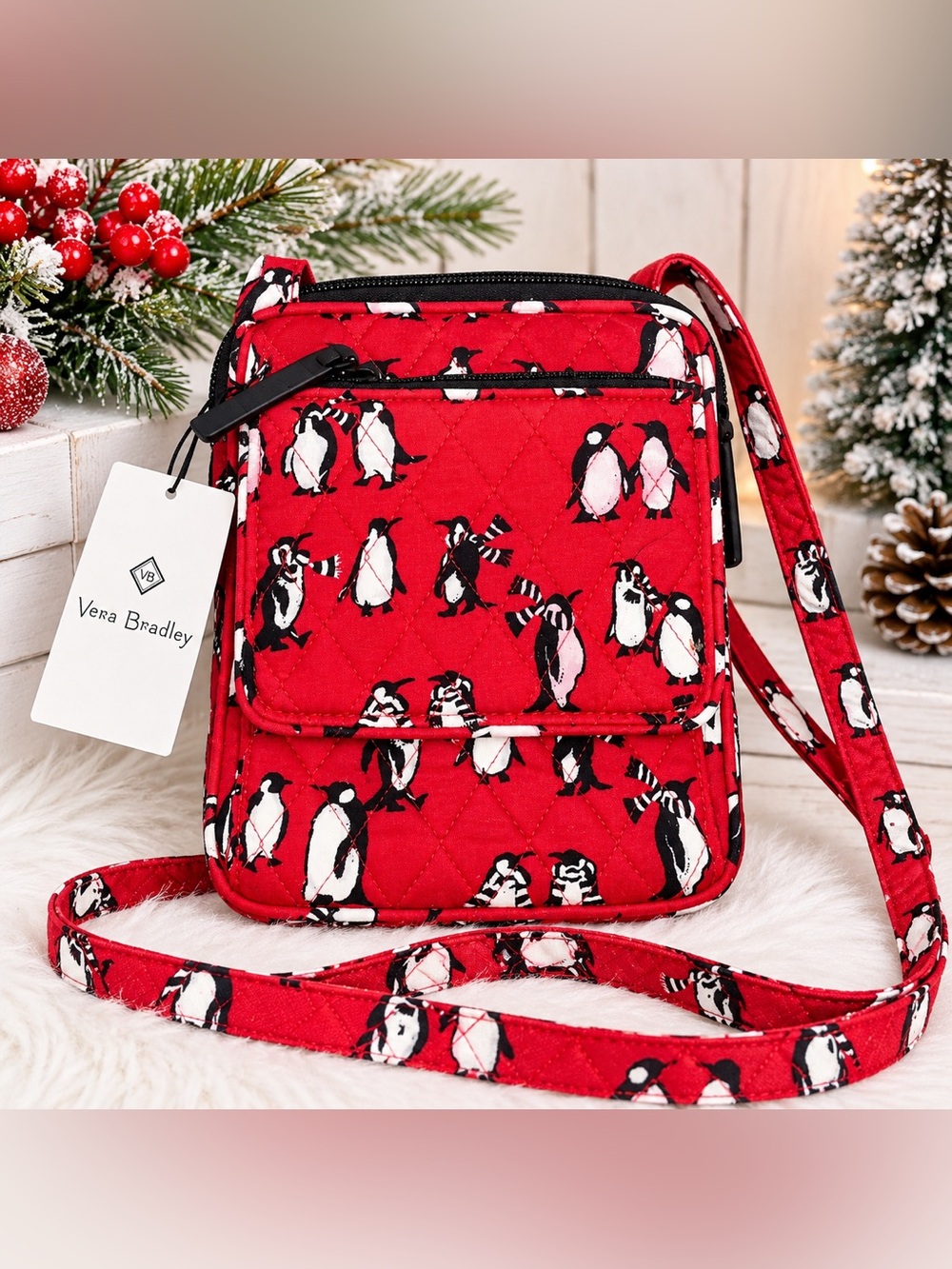 Vera Bradley Red Penguin Quilted Crossbody Purse